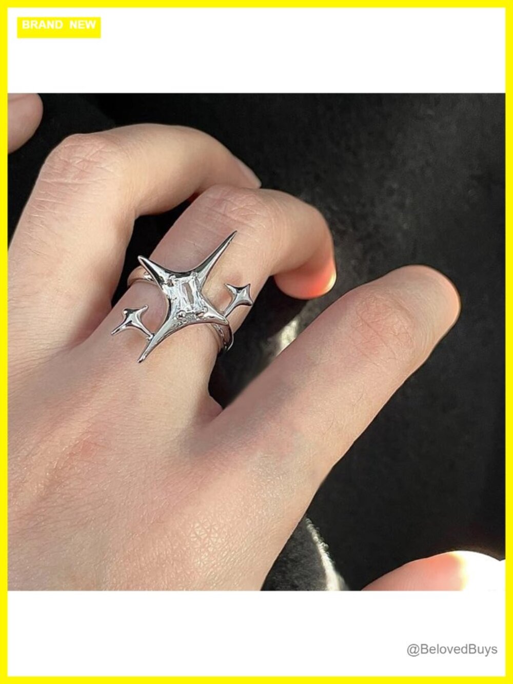 3pc Silver Star Statement Rings Chunky Open Adjustable Stacking Set Punk Goth - Picture 2 of 4